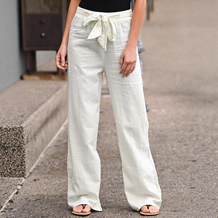 Women's Wide Lounge Pants with High Elastic Waistband and Decorative Tie String Drune