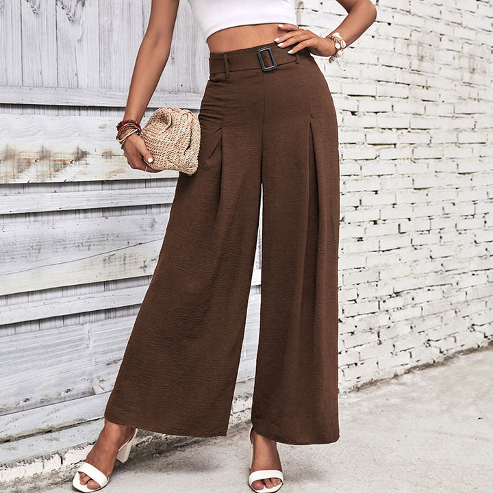 Women Elegant Culotte Pants with High Waist, Pleats and Decorative Loop Belt Mune Fashion