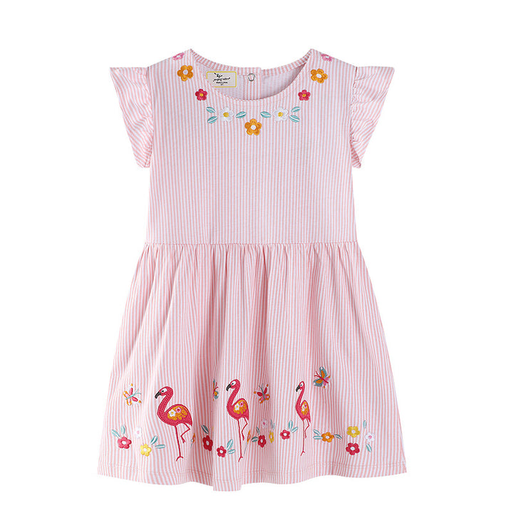 Girl's summer dress with floral design and playful flamingo appliqués Mune Fashion