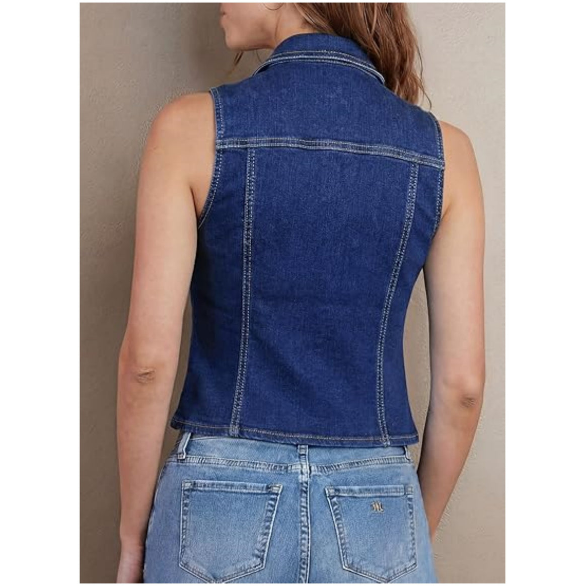 Women's Tailored Denim Vest with Pointed Hem and Button Placket Mune Fashion