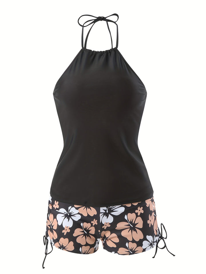 Women's Tankini Set with Casual Top and High-Waisted Shorts Mune Fashion