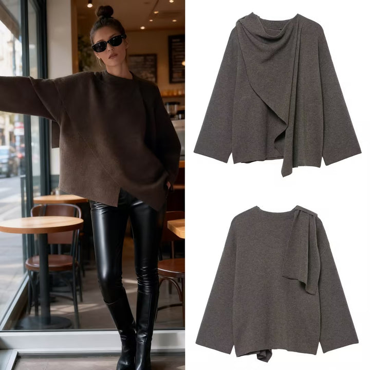 Women's Draped Oversized Cardigan with Hooded Collar and Wide Sleeves Mune Fashion