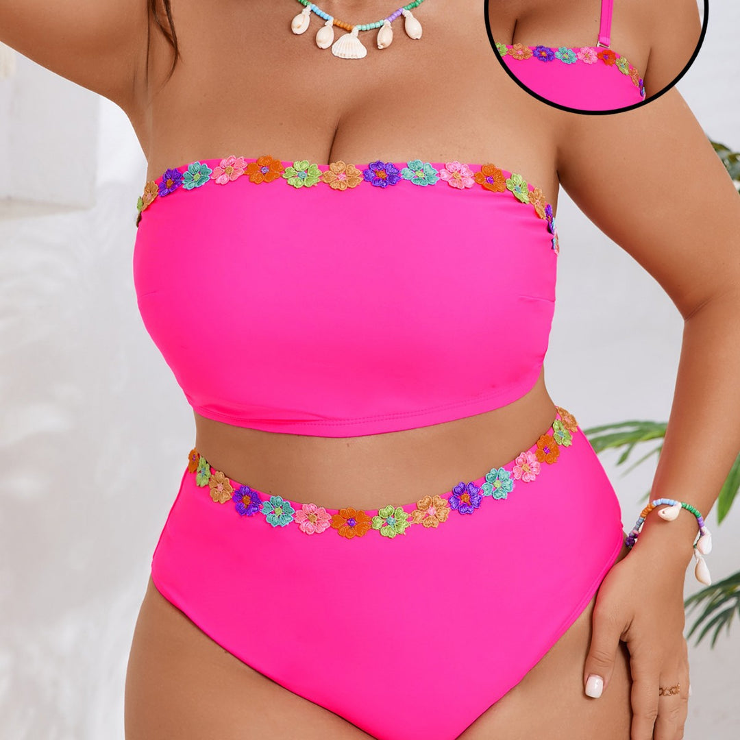 Women High-Waisted Bikini Set with Floral Accents Mune Fashion