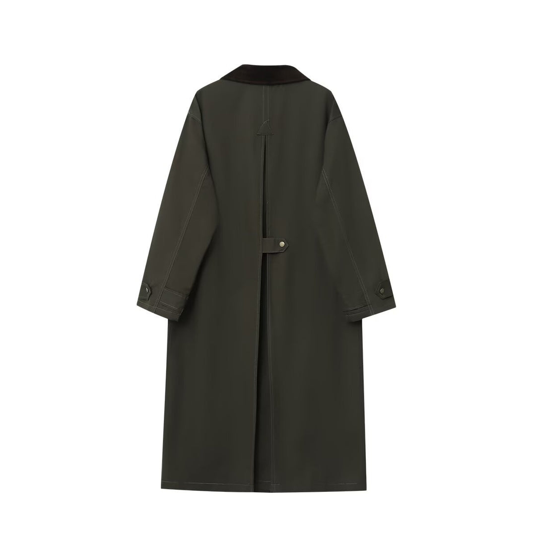 Women's long waterproof parka coat with cord collar and snap button placket Mune Fashion