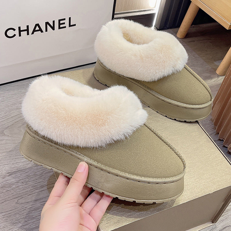 Women Padded Platform Slippers with Fur Collar and Non-Slip Profile Sole Mune Fashion