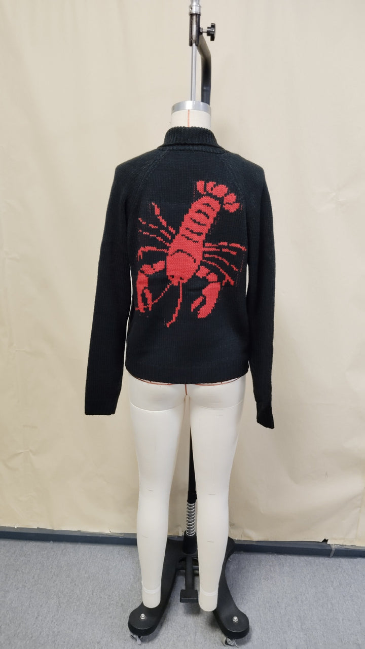 Women Chunky Knit Turtle Neck Sweater with Lobster Intarsia and Casual Oversized Fit Mune Fashion