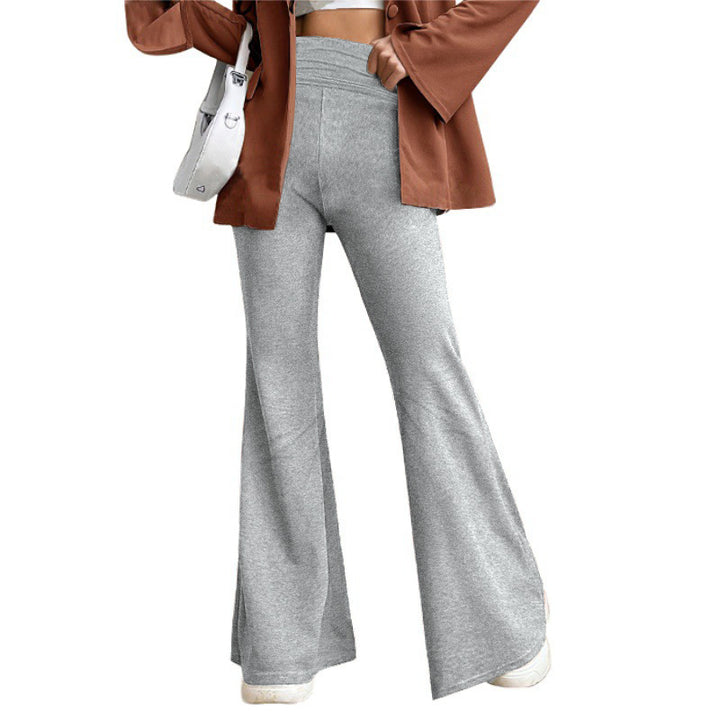 Women's High-Waist Flared Trousers with Wide Leg and Elastic Comfort Waistband Mune Fashion