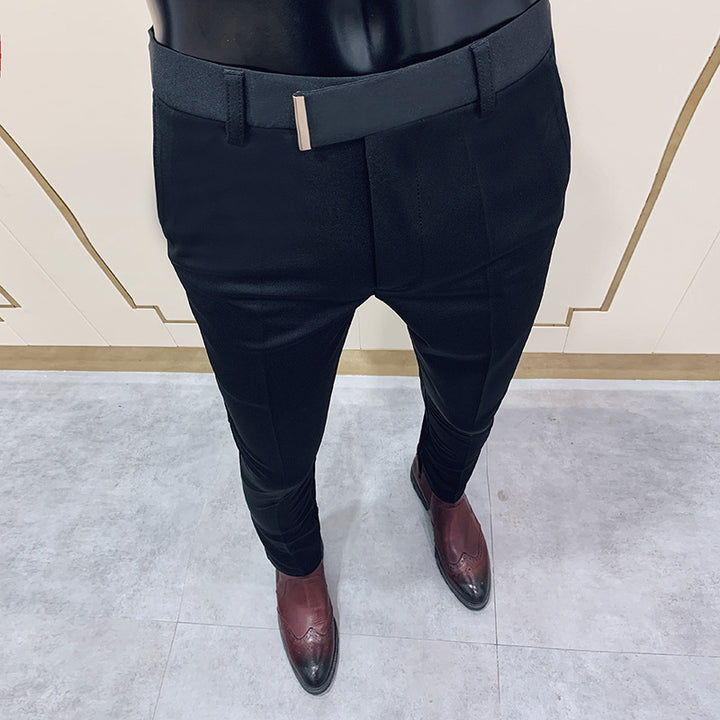 Men's slim elegant suit trousers with discreet gold buckle and crease Mune Fashion