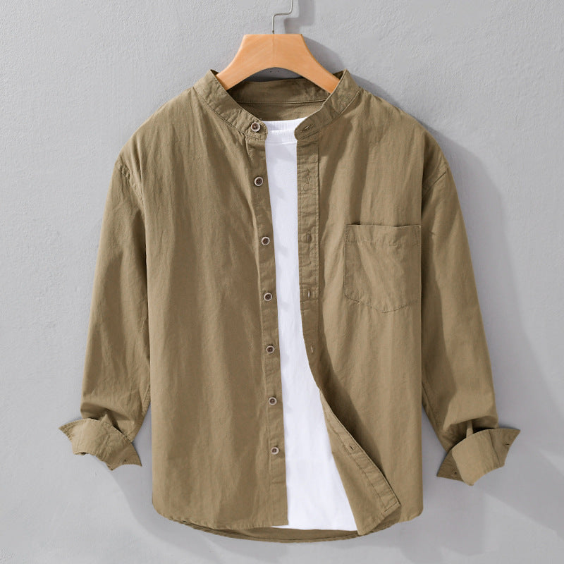 Men's shirt jacket in Mandarin style made of cotton twill, relaxed fit, with patch chest pocket and wooden buttons Mune Fashion