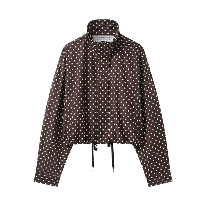 Women's Cropped Transition Jacket with Polka Dot, High Funnel Collar and Drawstring Mune Fashion