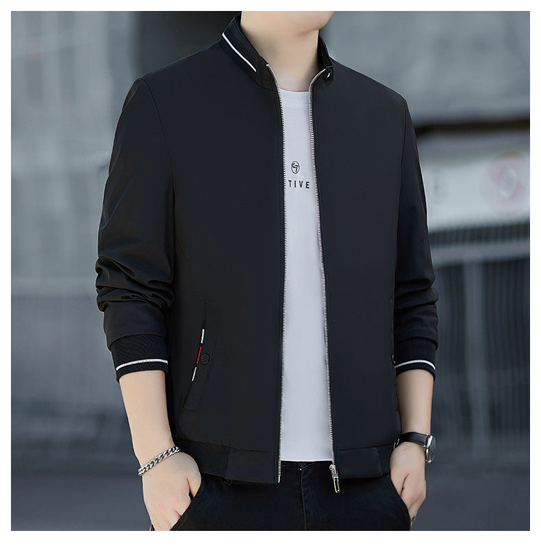 Men's Minimalistic Softshell Bomber Jacket with Stand Collar and Contrast Stripe Cuffs Mune Fashion