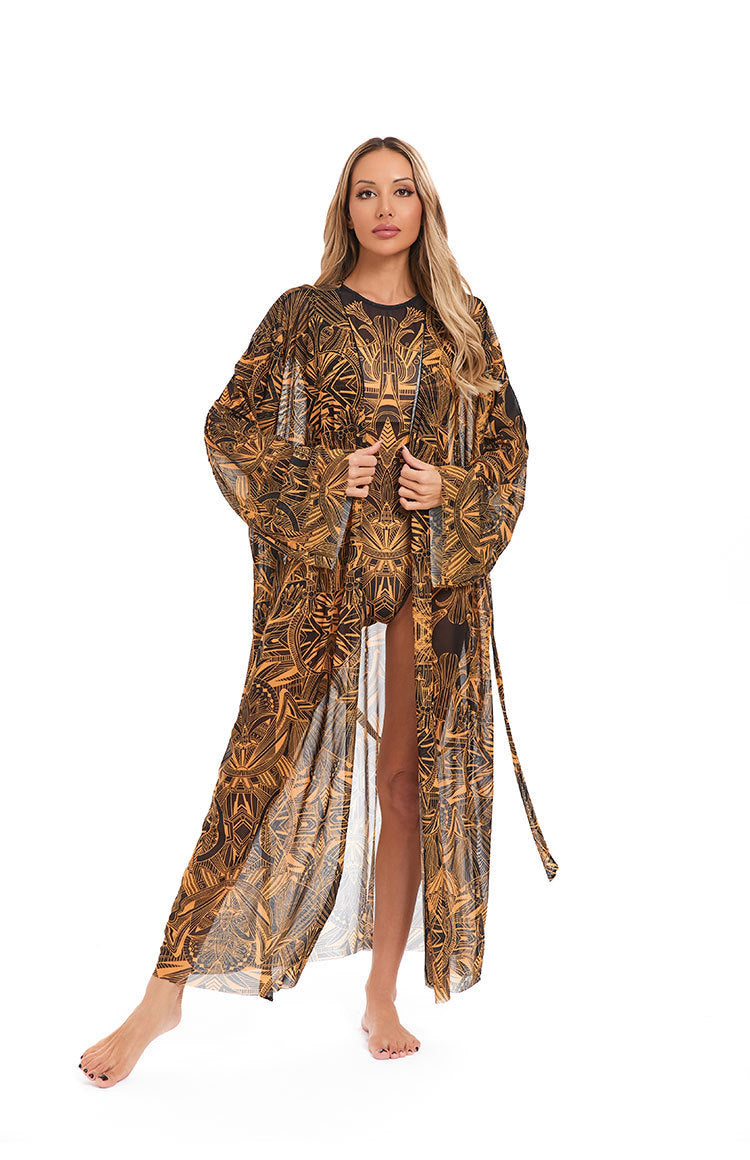 Women's Elegant Transparent Beach Kimono with Floral Design Mune Fashion
