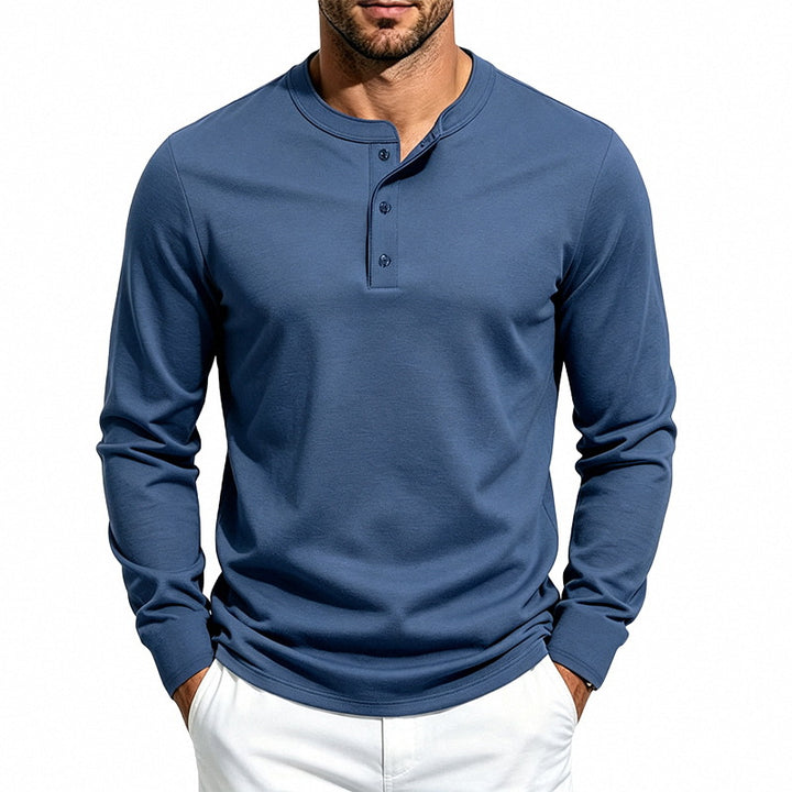 Men's Long Sleeve Henley Shirt made of fine waffle texture with 3-button placket Mune Fashion