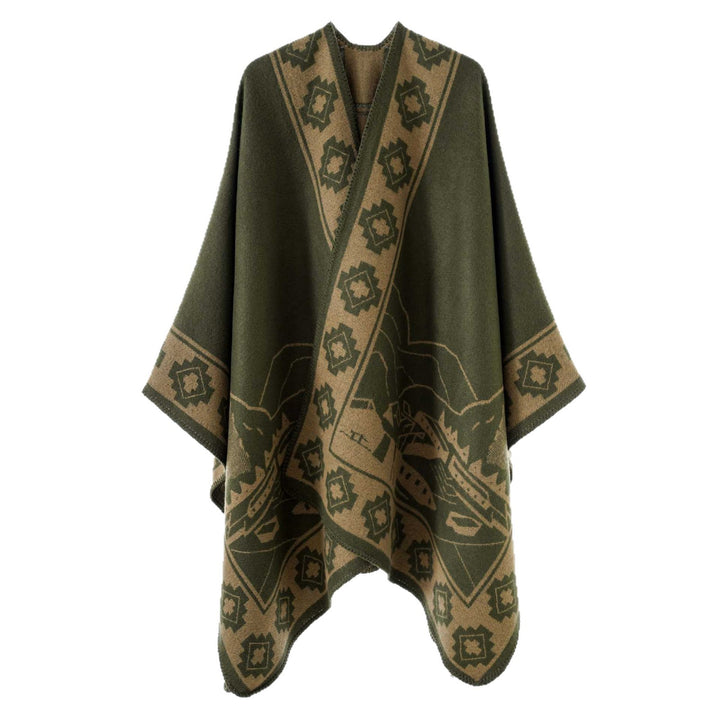 Women’s Throw Cape made of Jacquard knit with graphic ornament pattern Mune Fashion
