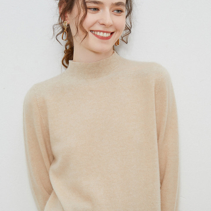 Women's soft fine-knit mock neck pullover with angora look and casual silhouette Mune Fashion