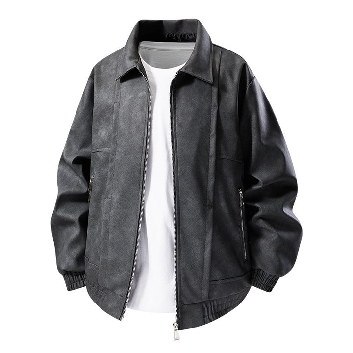 Men's Casual Faux Leather Jacket with Elastic Cuffs Mune Fashion