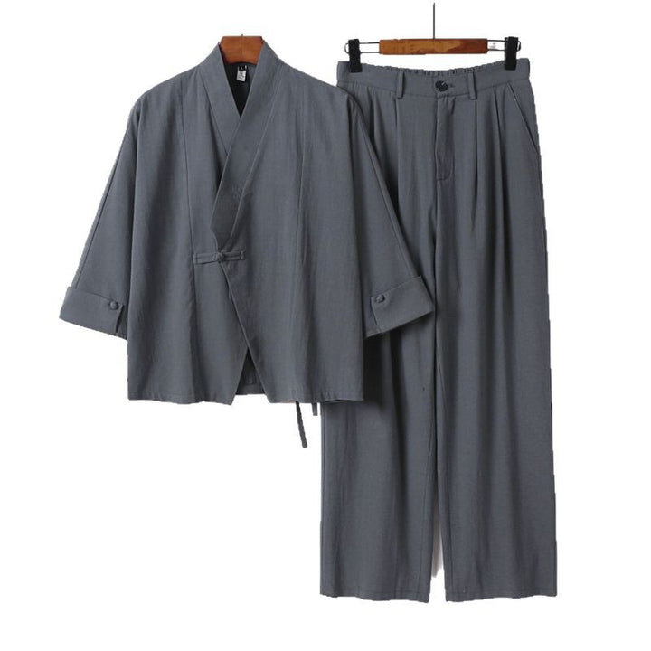 Men's Modern Zen Loungewear Set made of Lightweight Material with Short Kimono and Tailored Tapered Trousers Mune Fashion