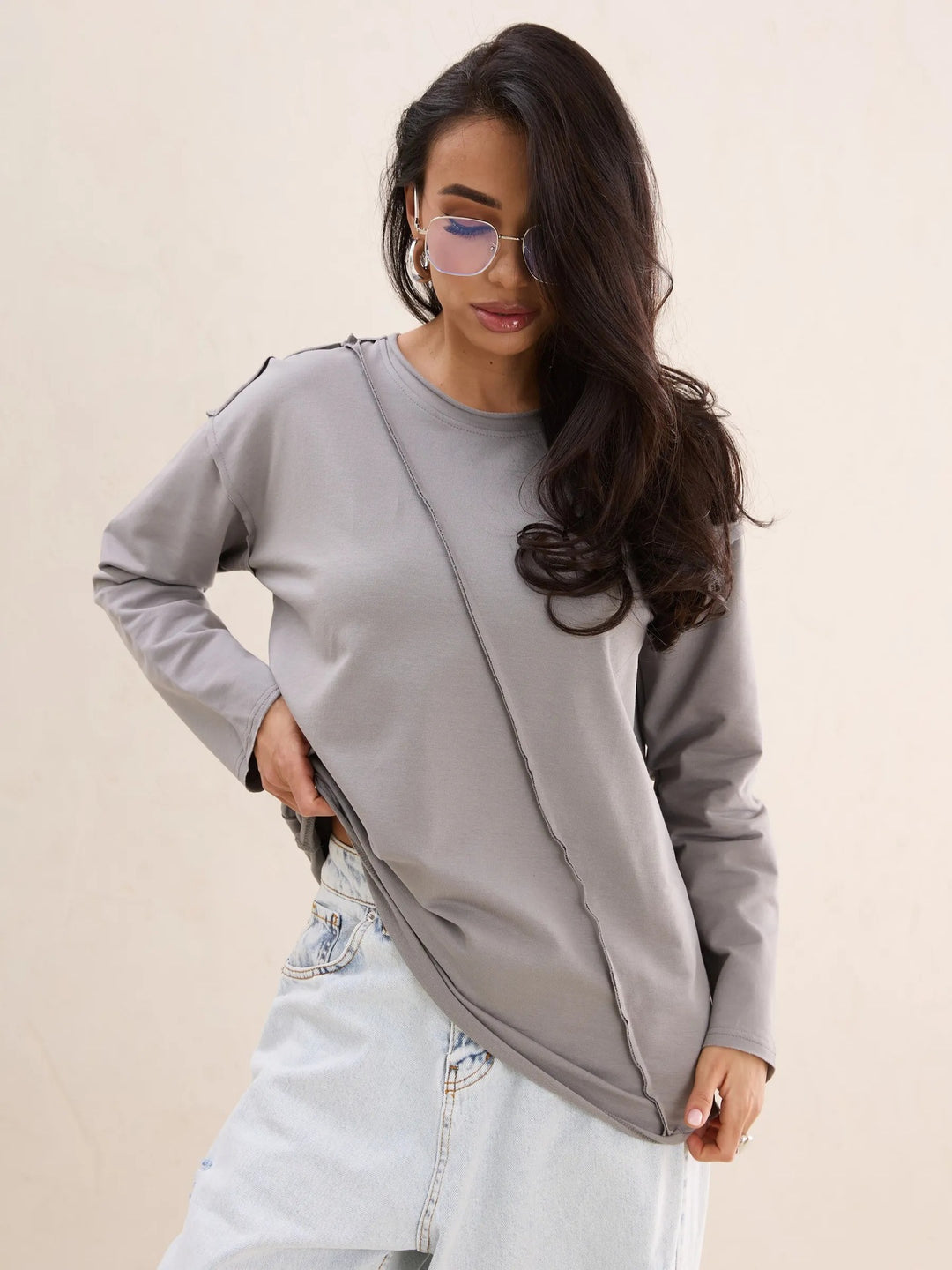 Women Oversized Longsleeve with diagonal seam and drop shoulders Mune Fashion