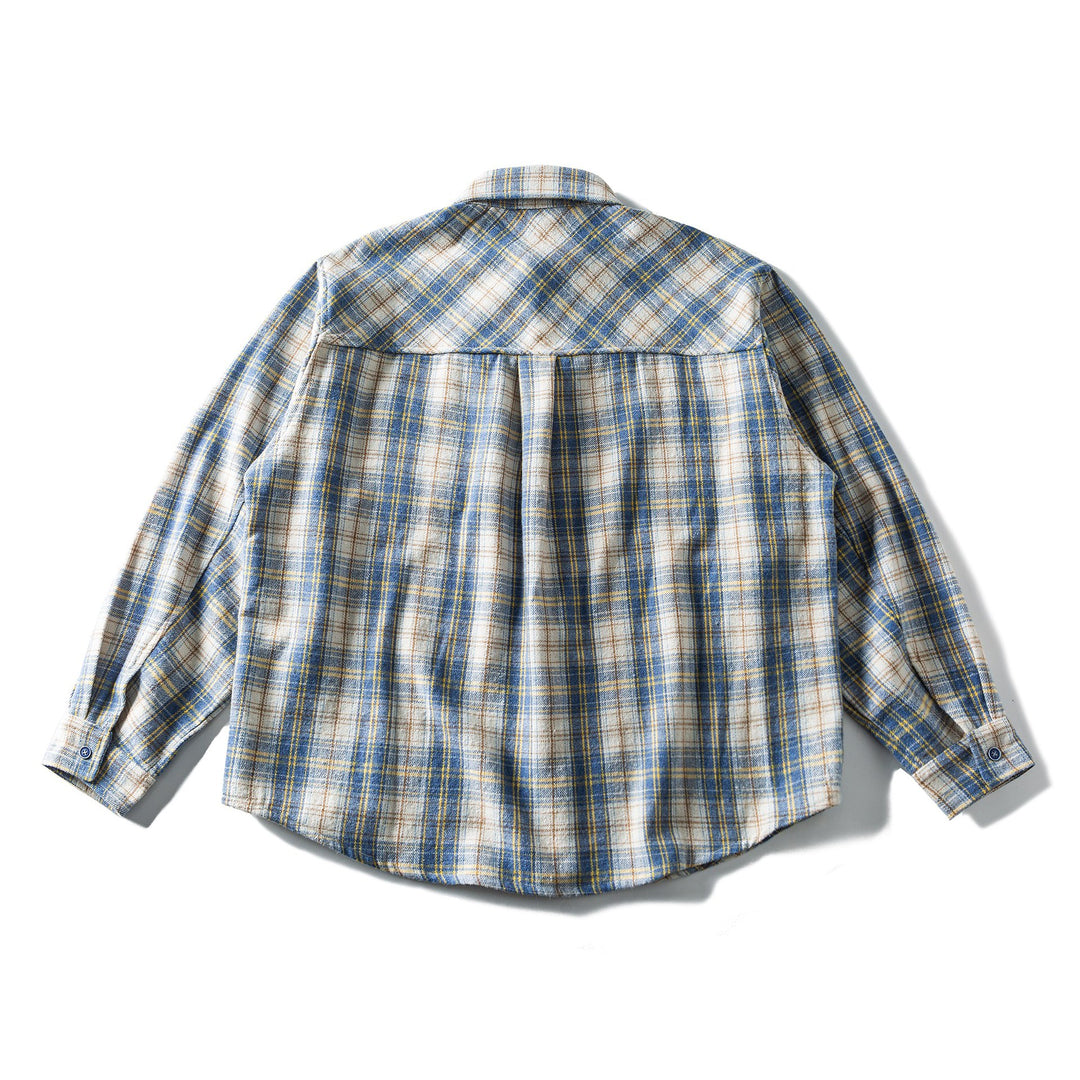 Unisex Loose Checkered Flannel Shirt in Overshirt Style with Rounded Hem
