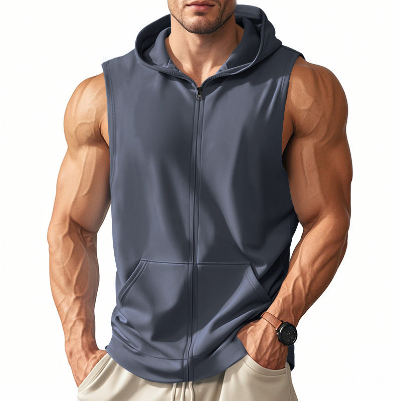 Men's sleeveless zip hooded vest with kangaroo pocket and athletic cut Mune Fashion