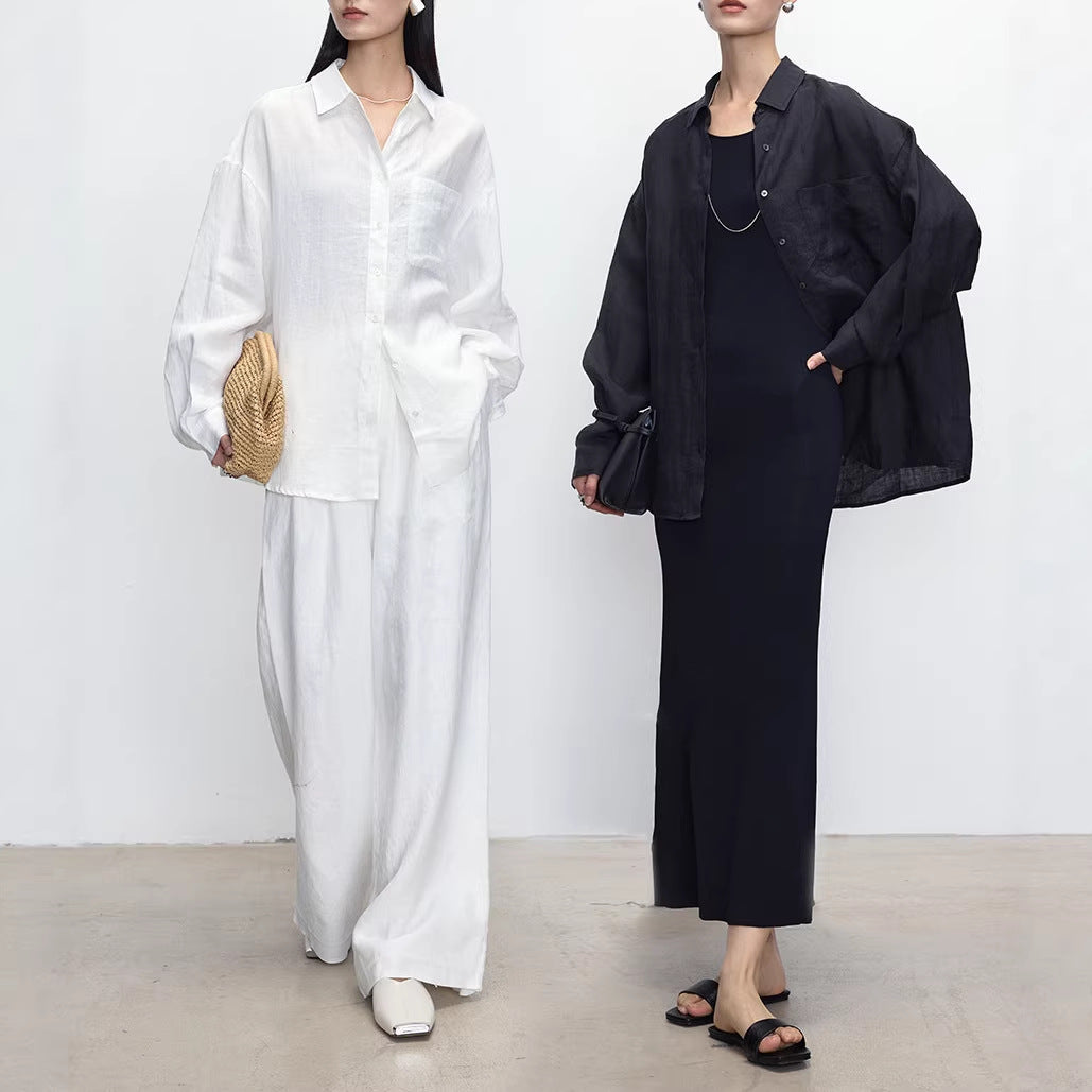 Women High-Quality Linen Blouse with Long Sleeves Mune Fashion
