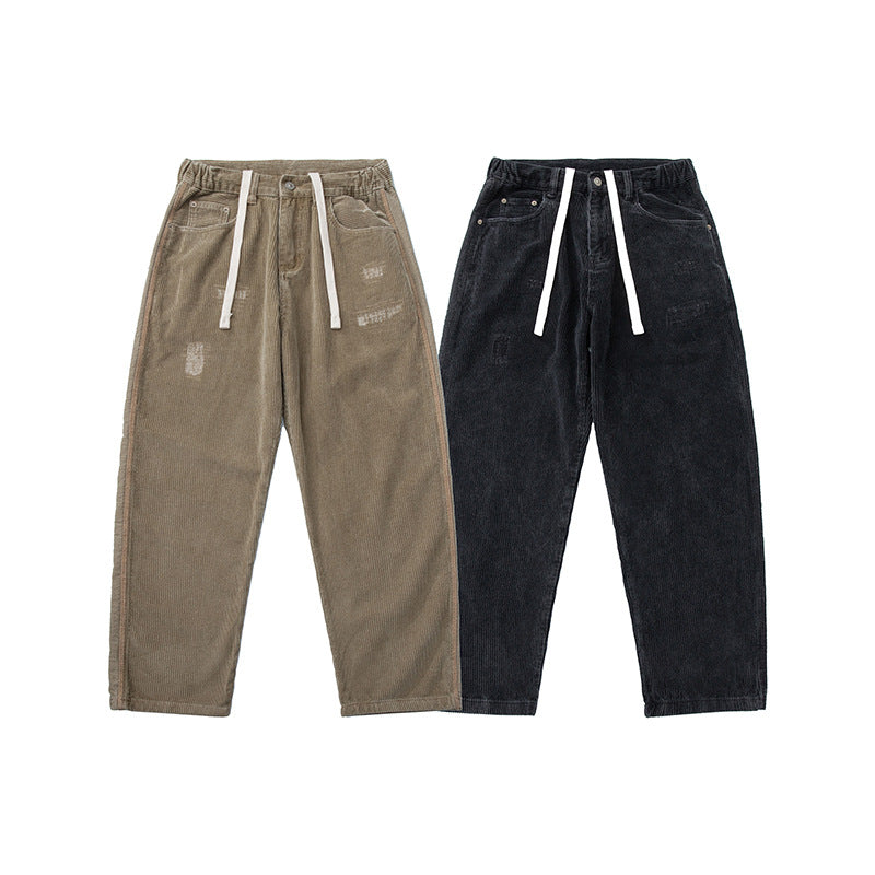 Men's corduroy pants in relaxed fit with elastic drawstring waistband and used details Mune Fashion