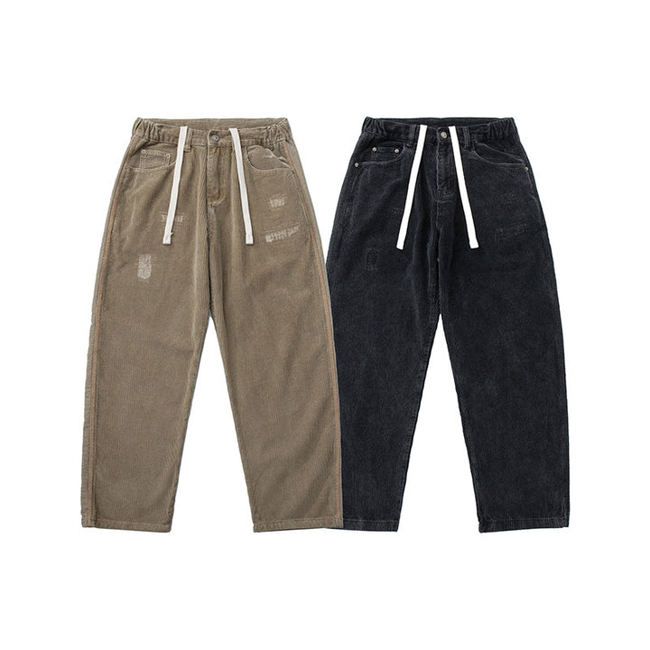 Men's corduroy pants in relaxed fit with elastic drawstring waistband and used details Mune Fashion