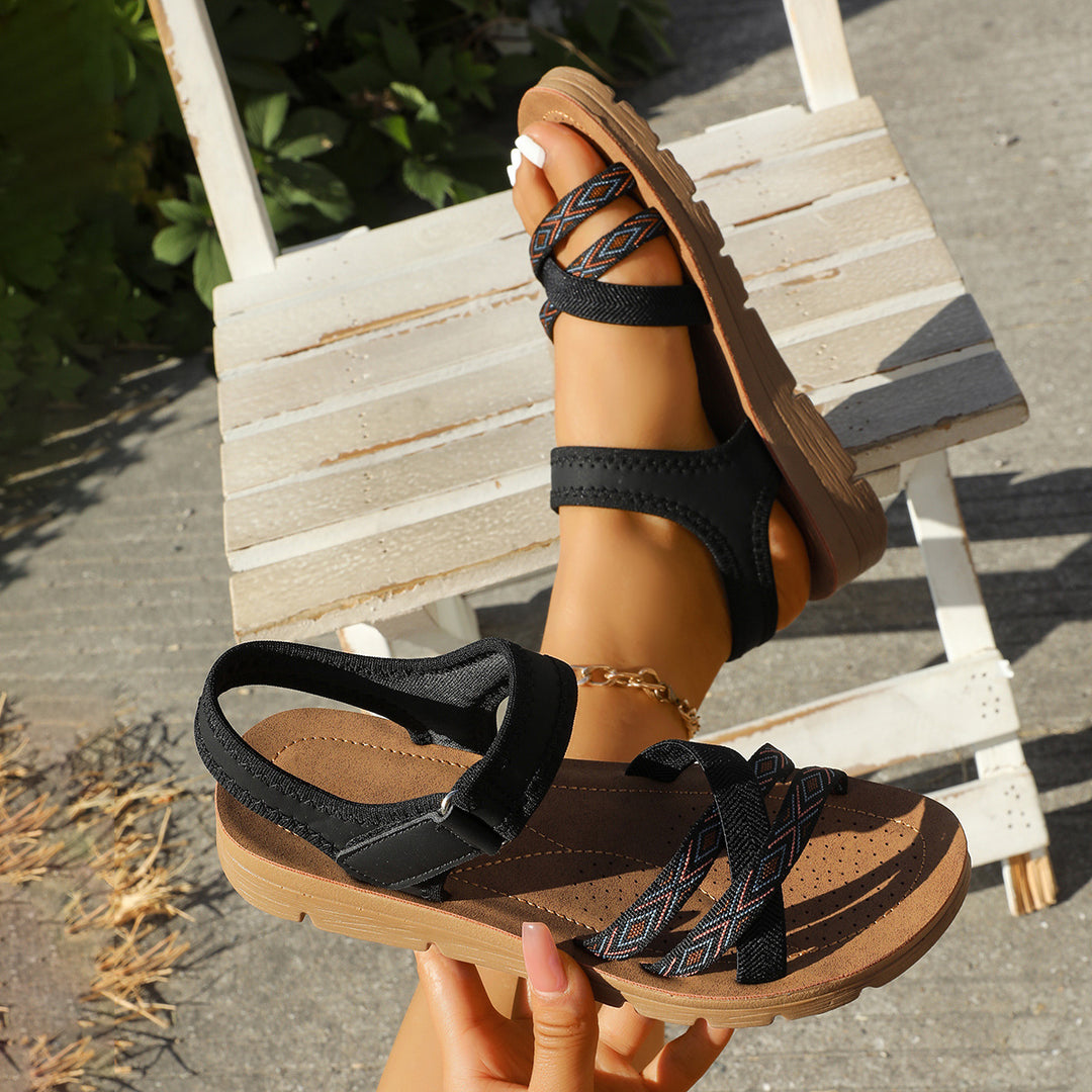 Damen Sandalen mit elastischen Kreuzriemen und Leoprint-Zehenriemen Mune Fashion