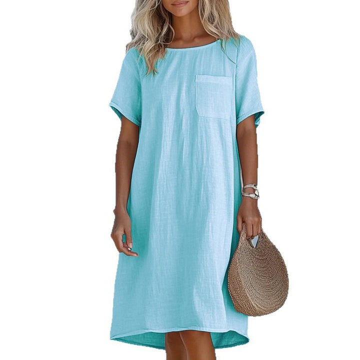 Women's Lightweight Linen Dress with Practical Chest Pocket Design Mune Fashion