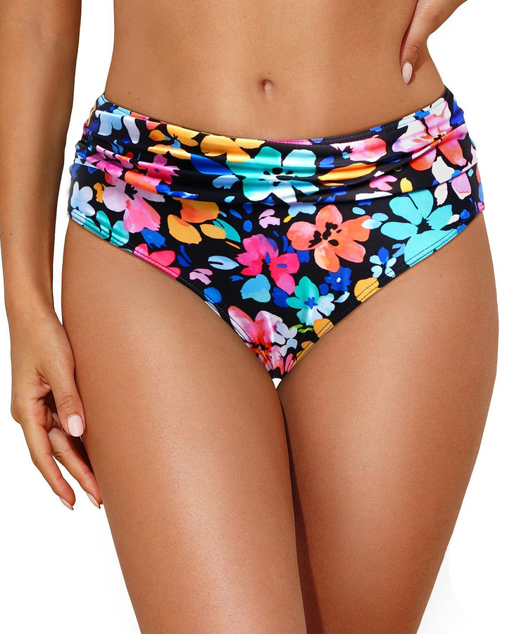 Women's High-Waisted Bikini Bottom with Elegant Gathering Mune Fashion
