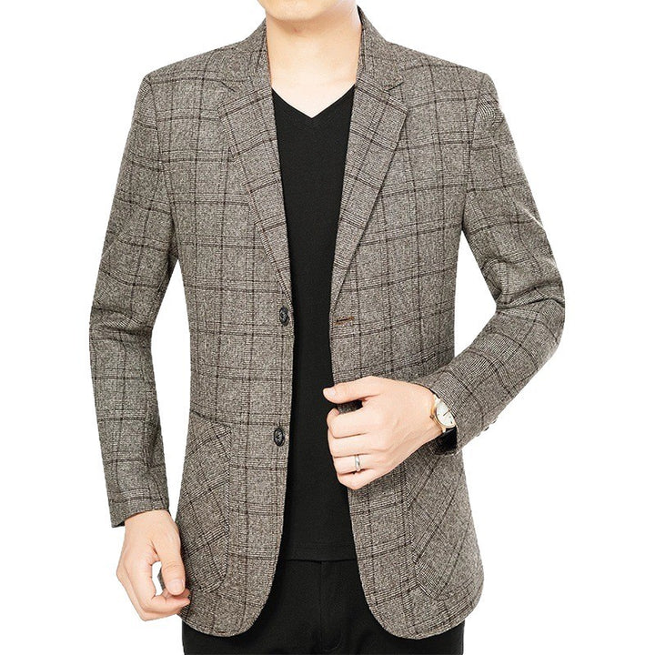 Men's check slim-fit blazer made of wool blend with light stretch Mune Fashion