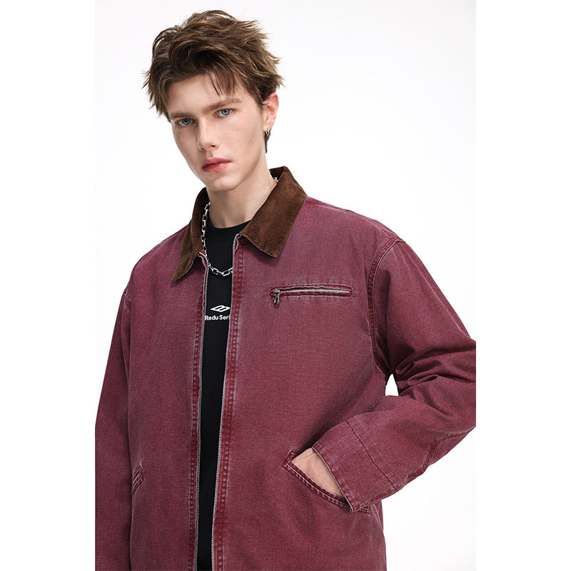 Men's casual jacket made of washed cotton canvas with cord collar and zip pocket Mune Fashion