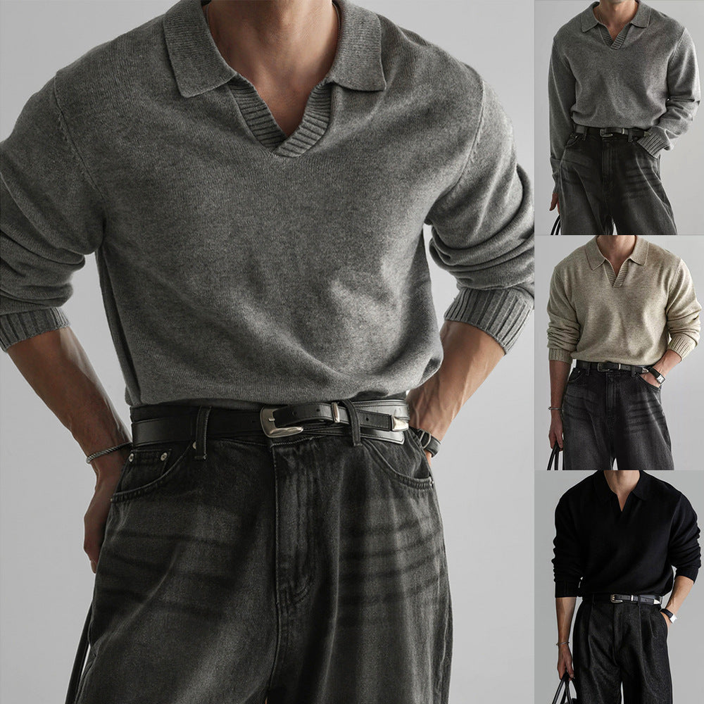 Men's Classic Chunky Knit Sweater with Polo Collar Mune Fashion