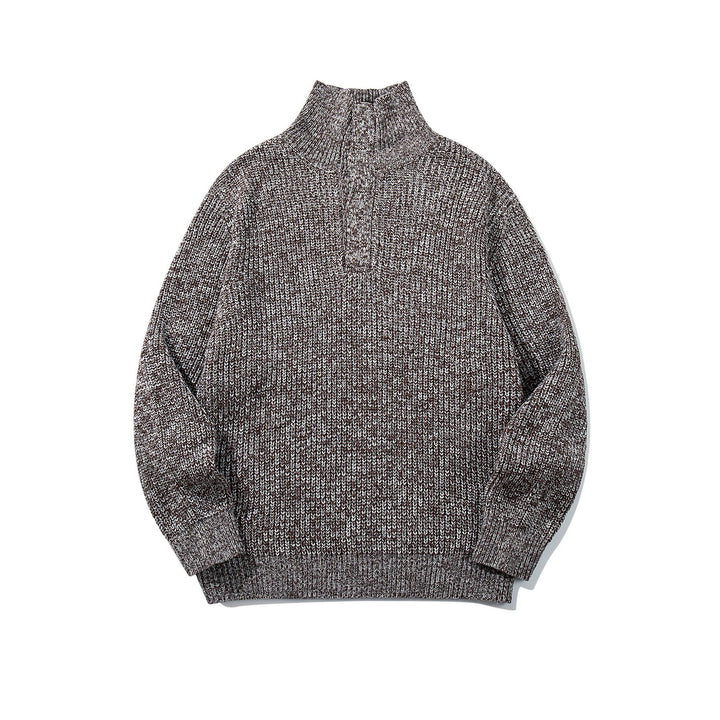 Unisex Chunky Knit Turtleneck Sweater with Half Button Placket Mune Fashion