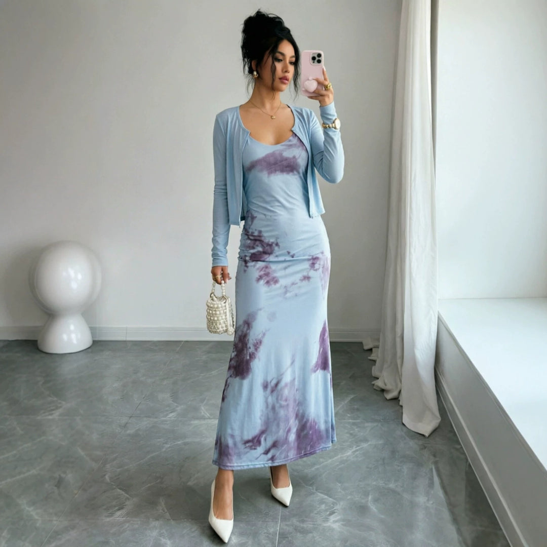 Women’s Midi Dress Set with Short Cardigan and Figure-Flattering Silhouette Mune Fashion
