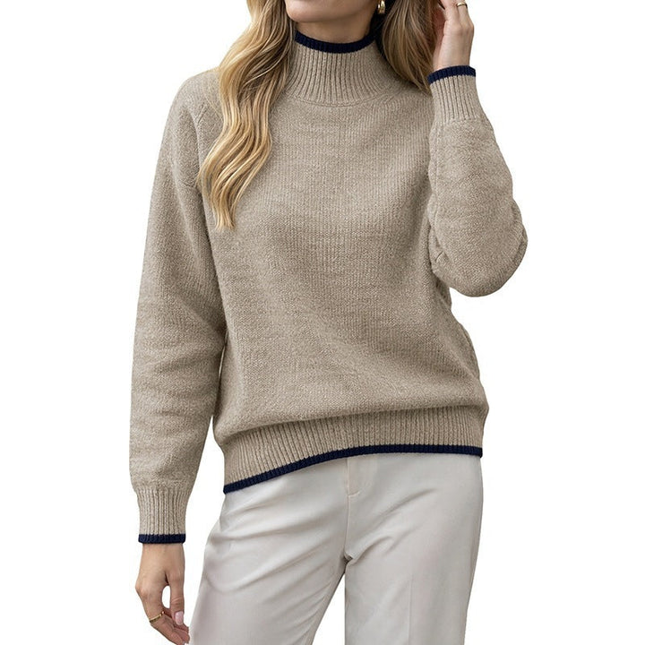 Women's Cashmere-Look Stand-Up Collar Sweater with Contrasted Cuffs Mune Fashion