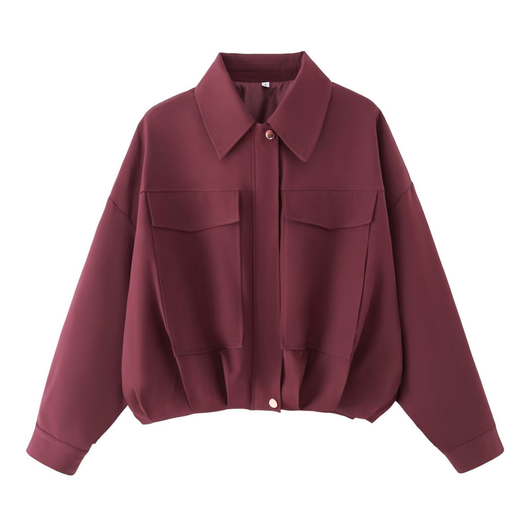 Women's Oversize Utility Jacket with Flap Pockets, Drop Shoulder and Elastic Hem Mune Fashion