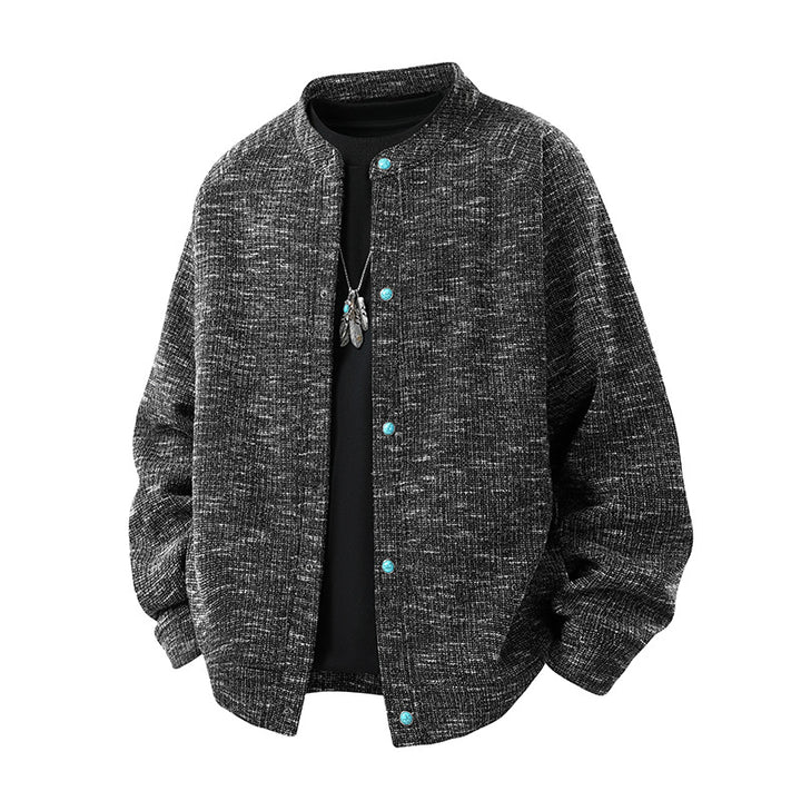 Men's Oversized Knit Bomber Jacket with Stand-Up Collar and Snap Closure Mune Fashion