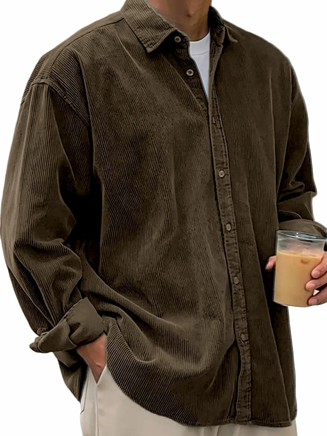 Men's long-sleeved oversized cord shirt with collar and continuous button placket Mune Fashion