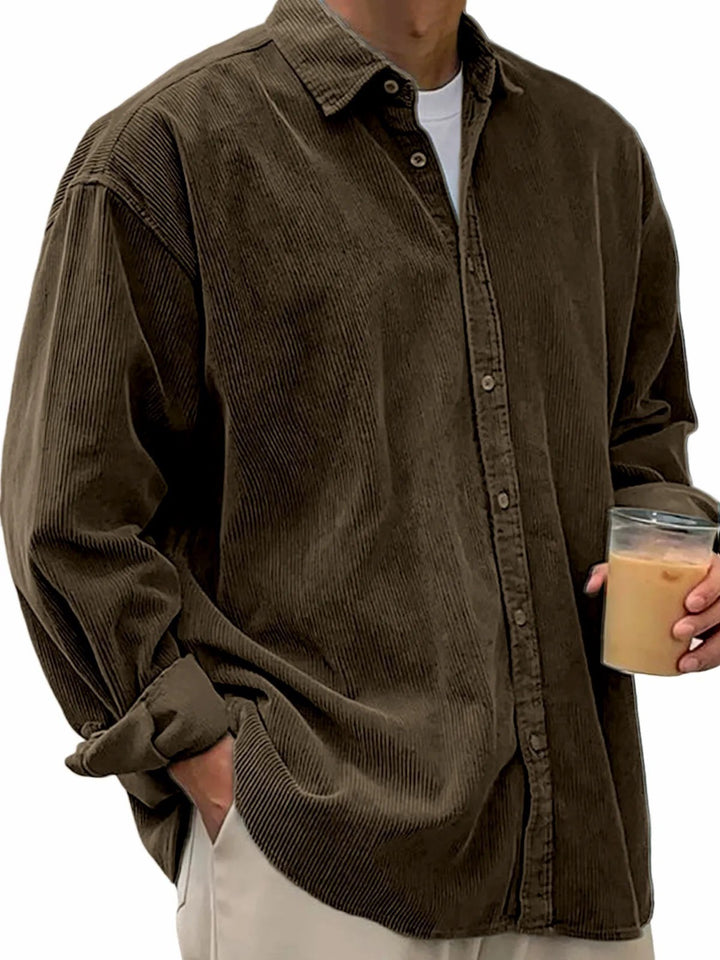 Men's long-sleeved oversized cord shirt with collar and continuous button placket Mune Fashion