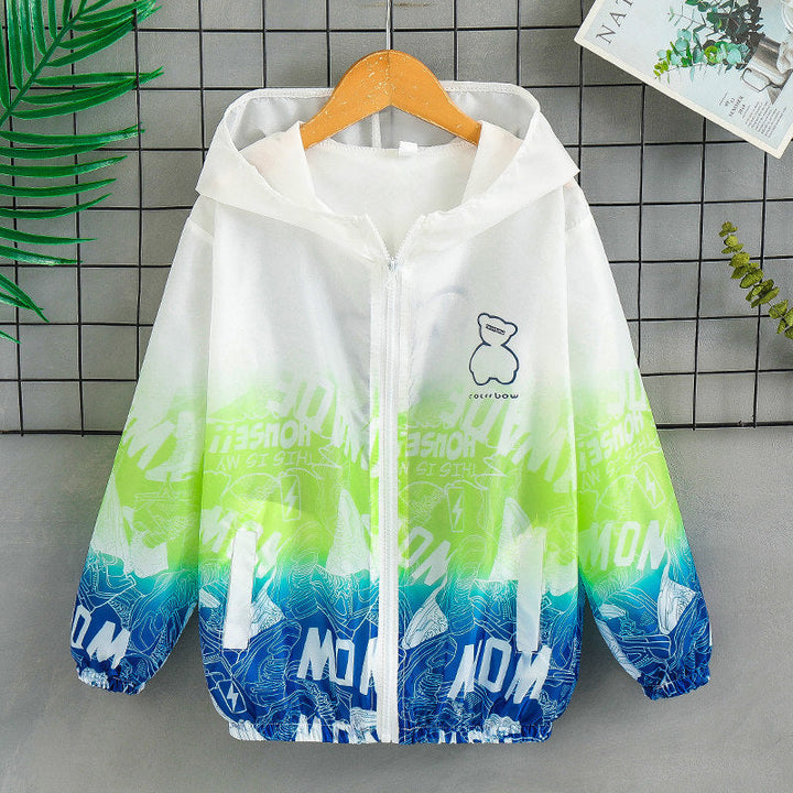 Unisex nan lightweight hoodie jacket with comic bear print, windbreaker fabric, and elastic hem Mune Fashion