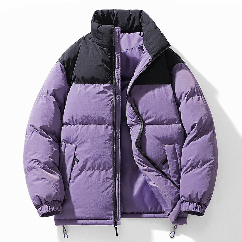 Men's Padded Quilted Jacket with High Collar, Drawstring Hem and Contrast Panel Mune Fashion