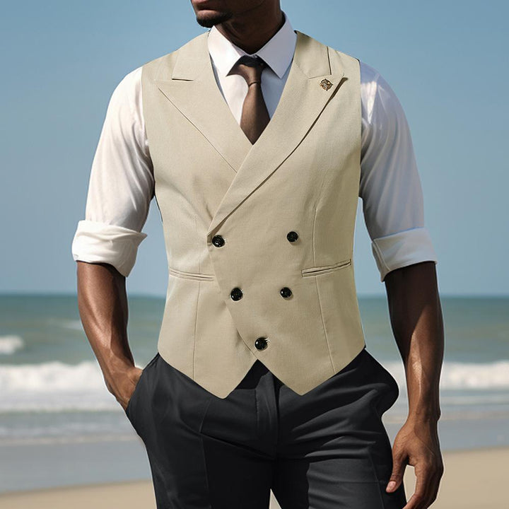 Men's double-breasted suit vest with peaked lapels, slim silhouette, and fine interior finish Mune Fashion