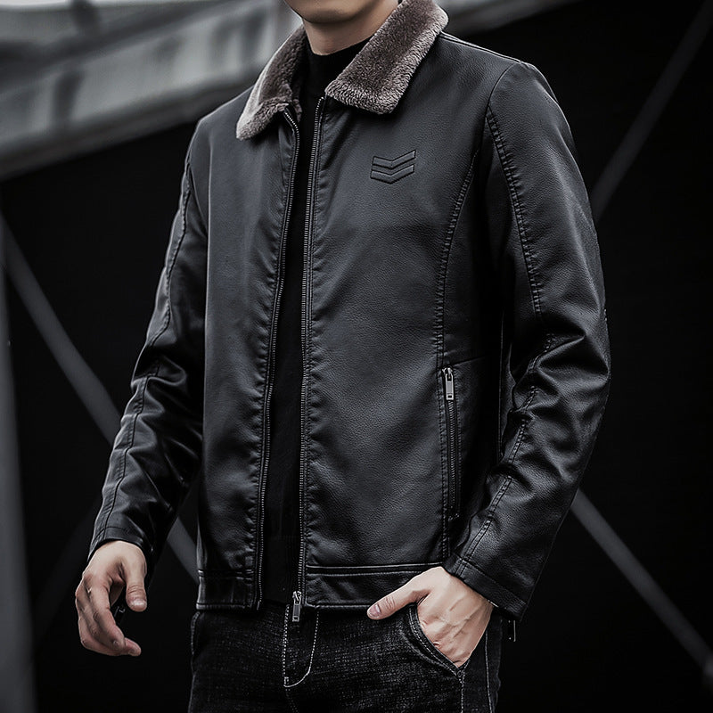 Men's Faux Leather Jacket with Soft Collar Mune Fashion
