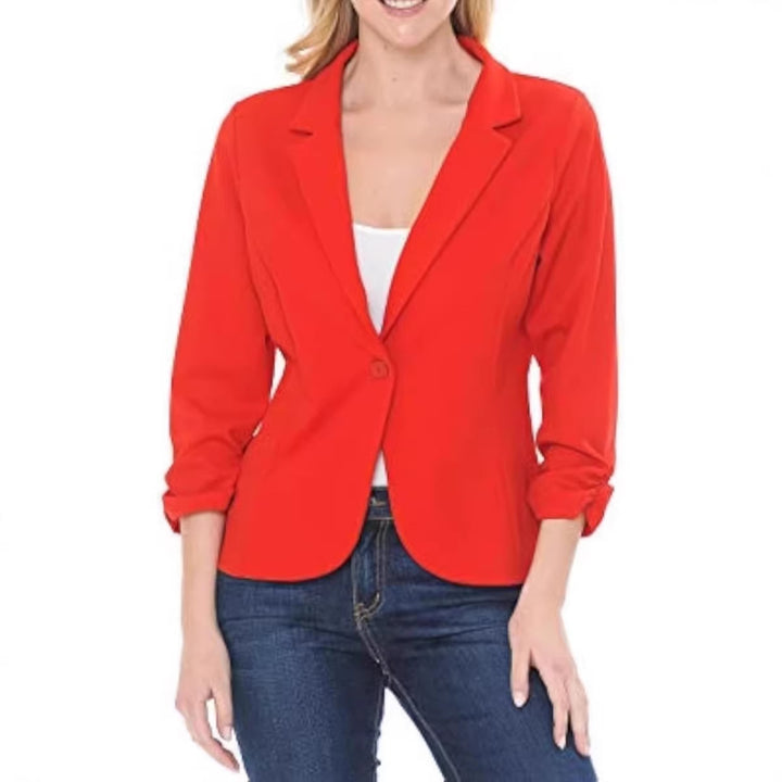 Ladies tailored jersey blazer with single-button closure and three-quarter sleeves Drune