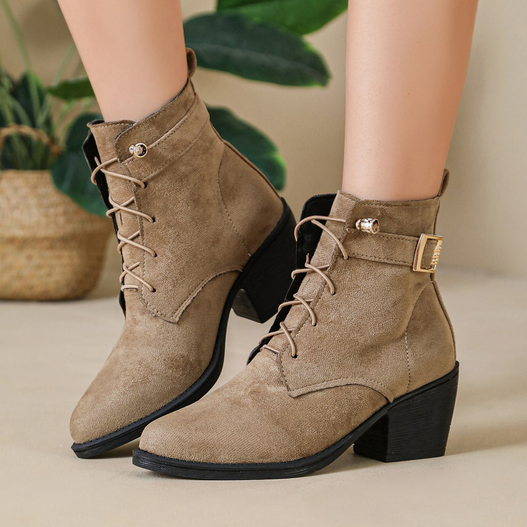 Women Chic Lace-up Ankle Boots Mune Fashion