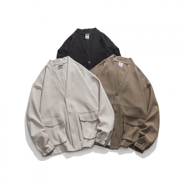 Unisex Oversize cardigan with large flap pockets and waffle texture Mune Fashion