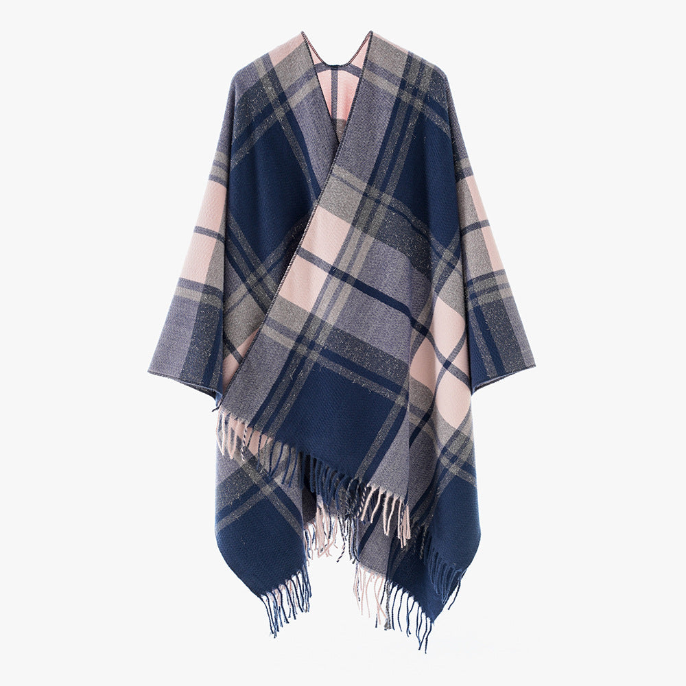 Women's Rectangular Plaid Throw with Soft Wool Blend and Fringe Hem Mune Fashion