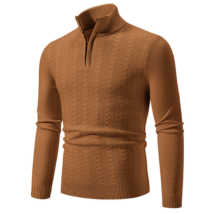 Men's fine-knit half-zip sweater with cable pattern, slim fit and stand-up collar Mune Fashion
