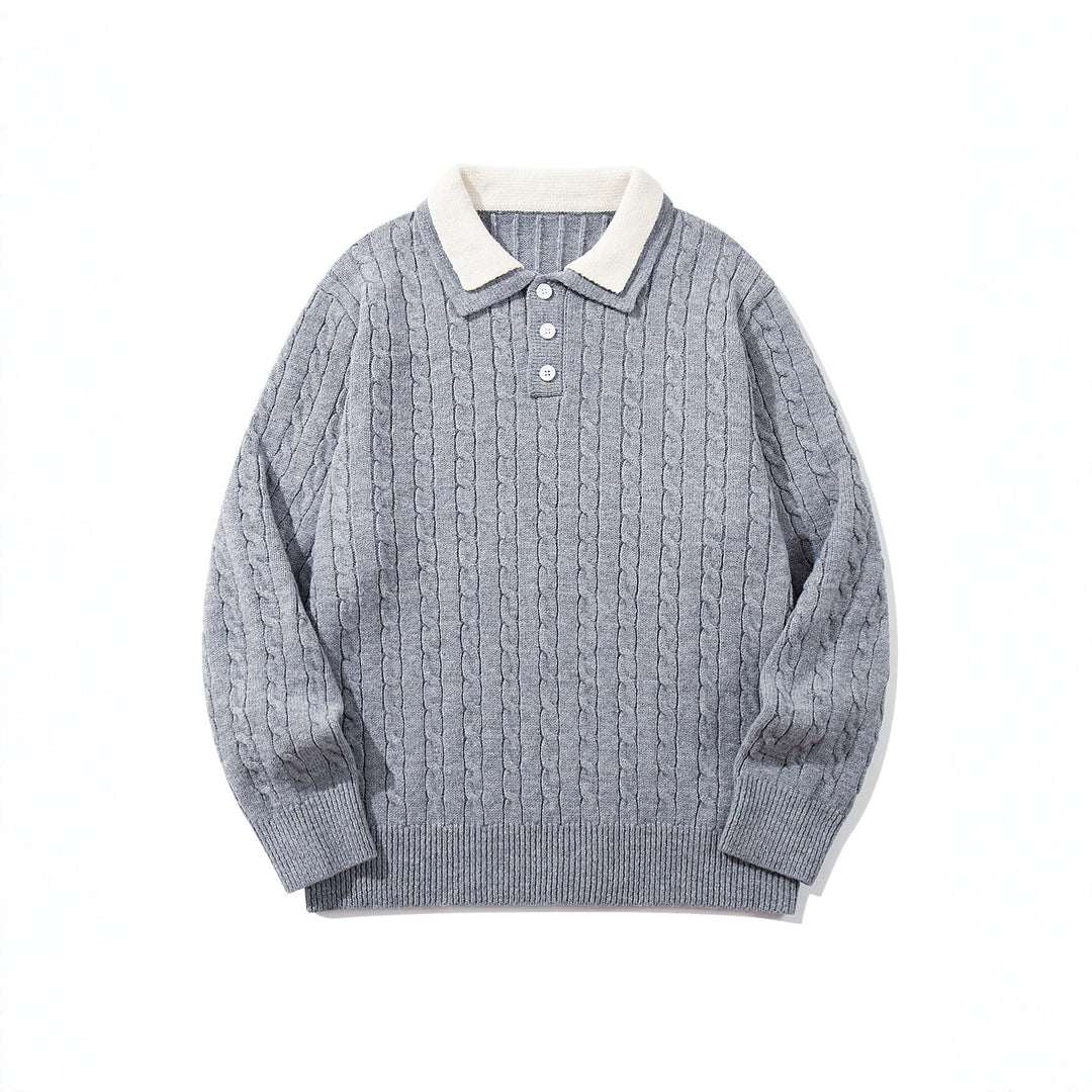 Unisex Polo knit sweater with cable knit and contrast collar Mune Fashion
